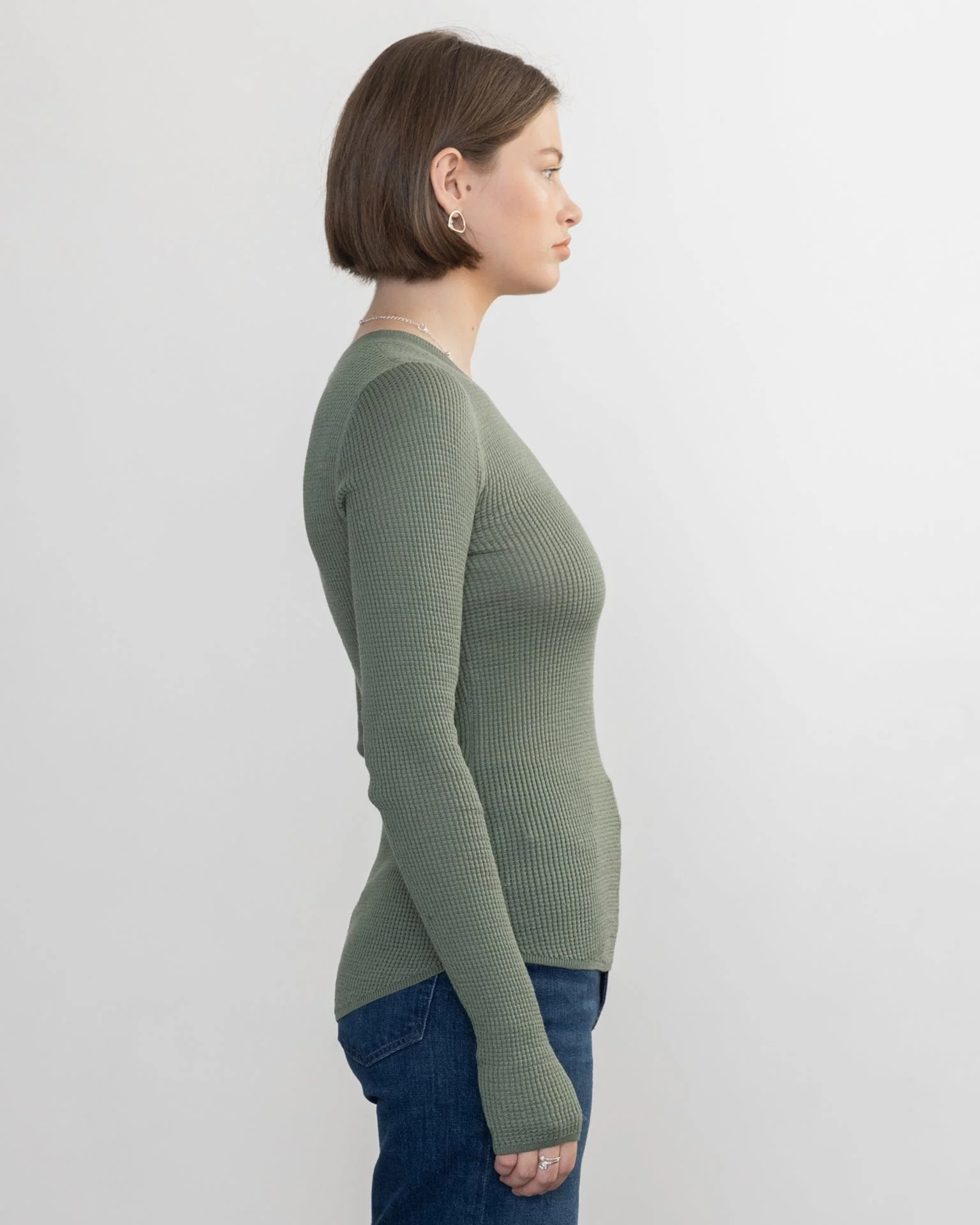 Shirtail Waffle Crew in Sage - Image 2