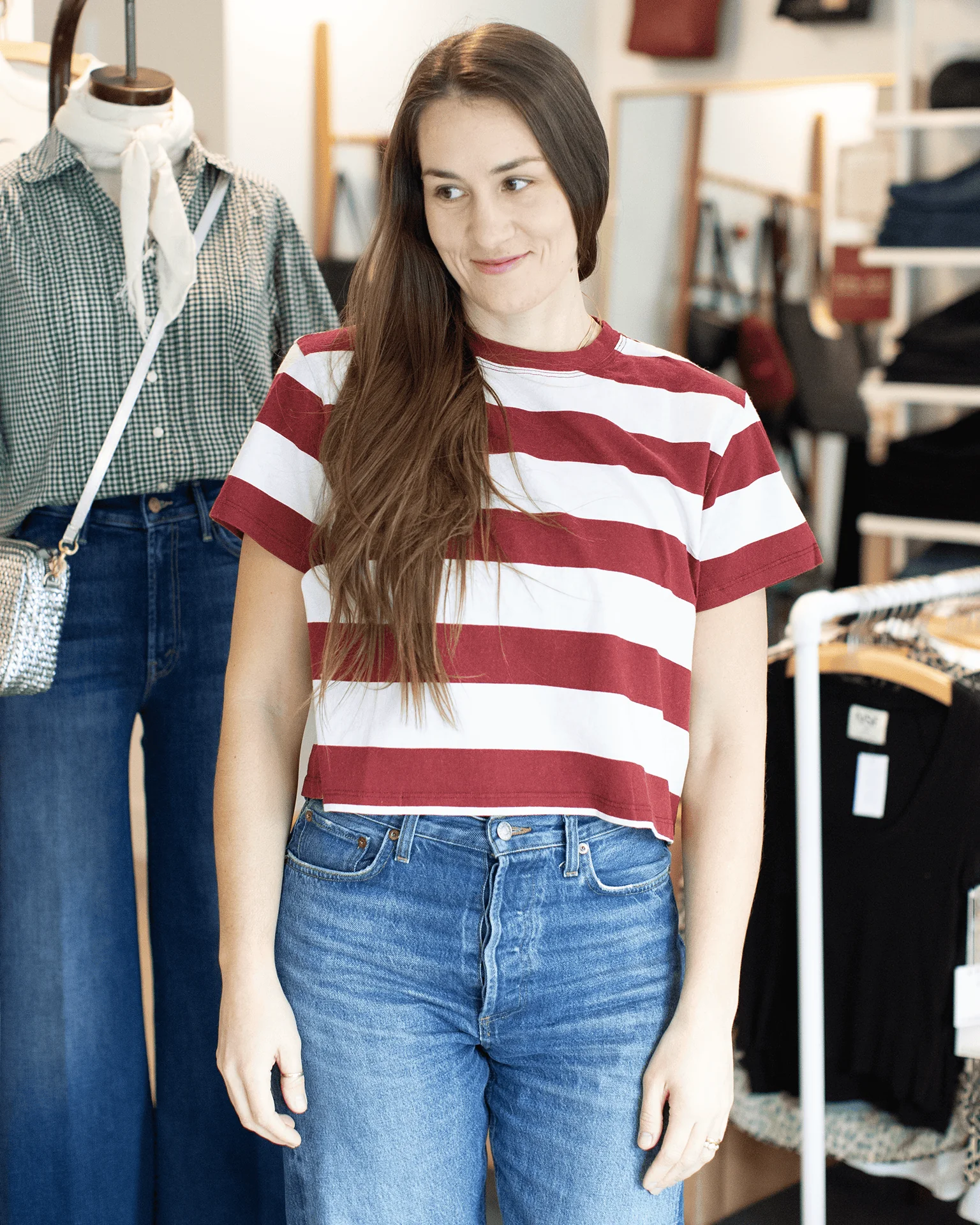 Shrunken Boy Tee in Black Cherry Stripe