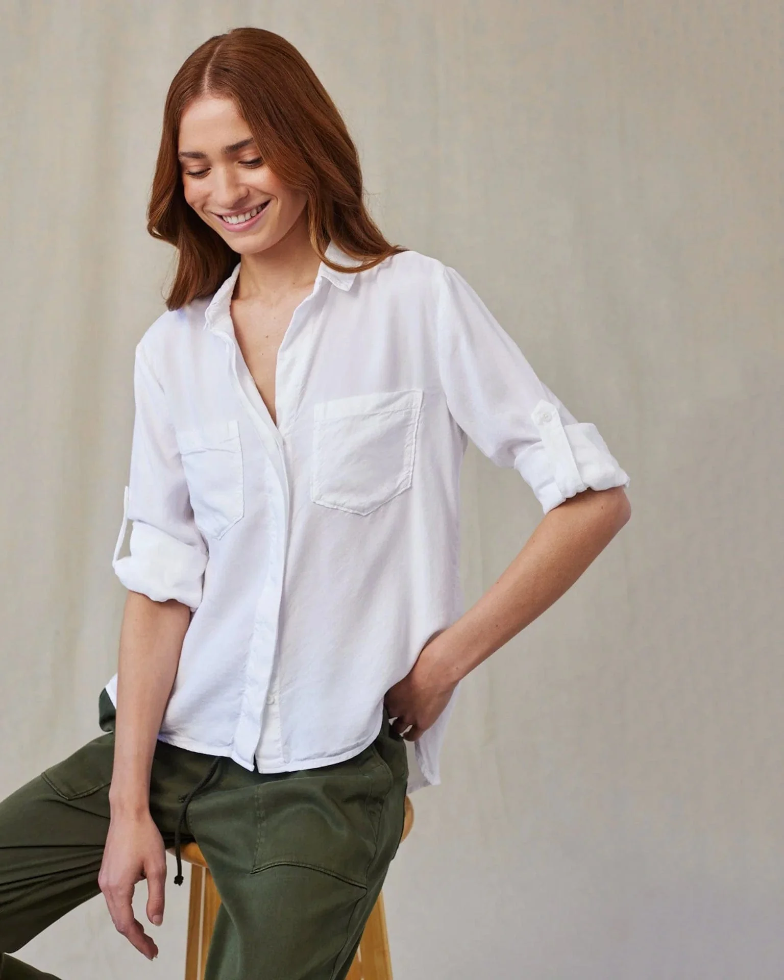 Split Back Button Down in White