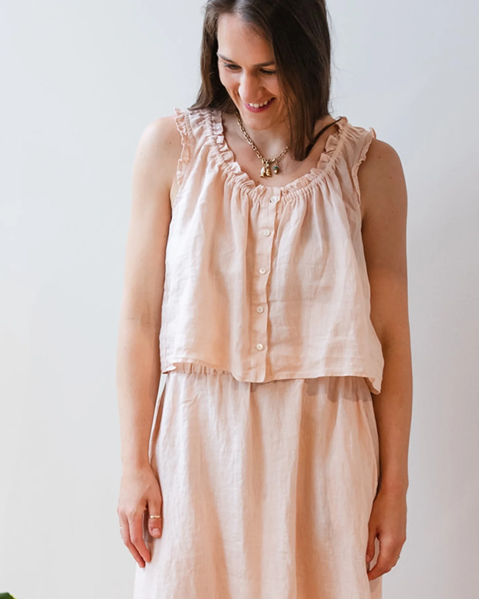 Tana Ruffle Sleeveless Top In Pale Pink