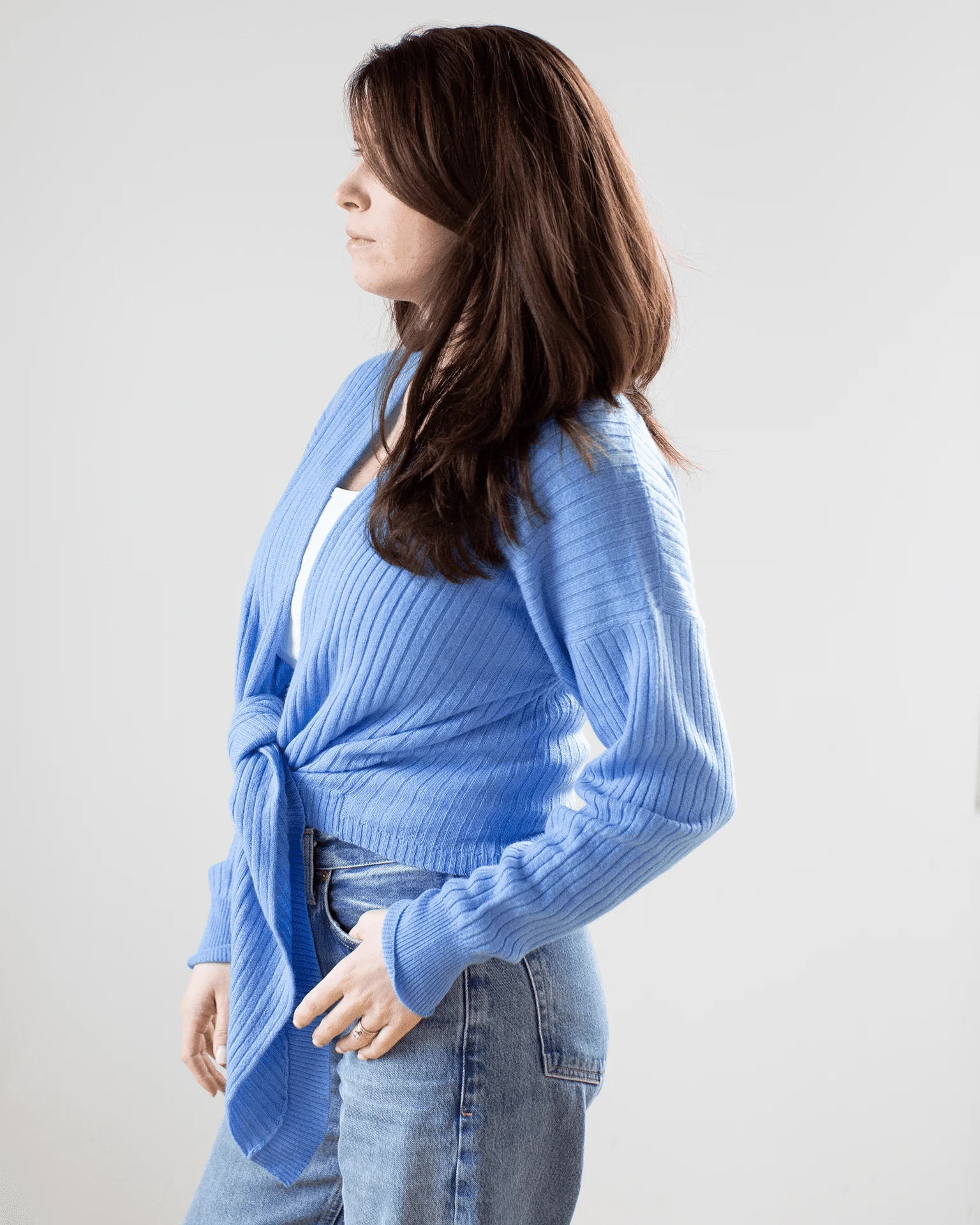 Tie Front Rib Cardigan in Cielo - Image 4