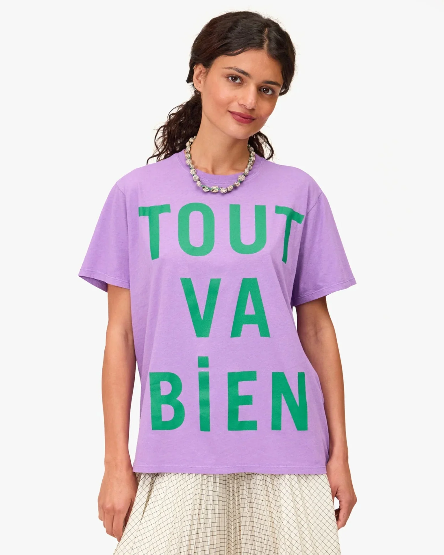 Tout Va Bien Original Tee in Faded Wild Purple Cotton/Linen w/ Green