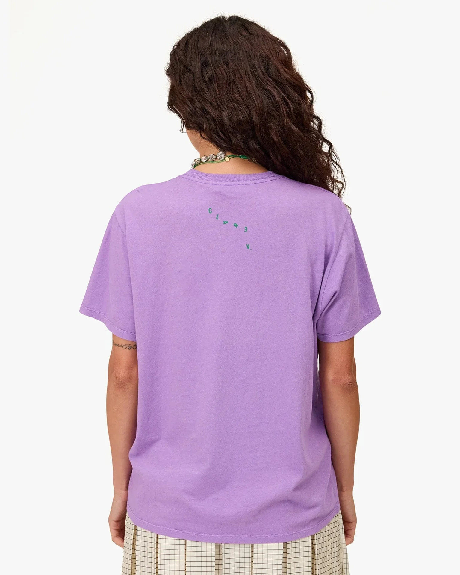 Tout Va Bien Original Tee in Faded Wild Purple Cotton/Linen w/ Green - Image 2