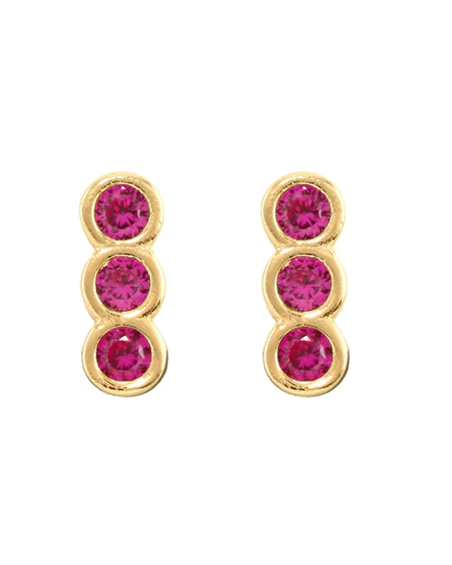 Triple Bezel Crystal Stud Earrings in Gold & Ruby