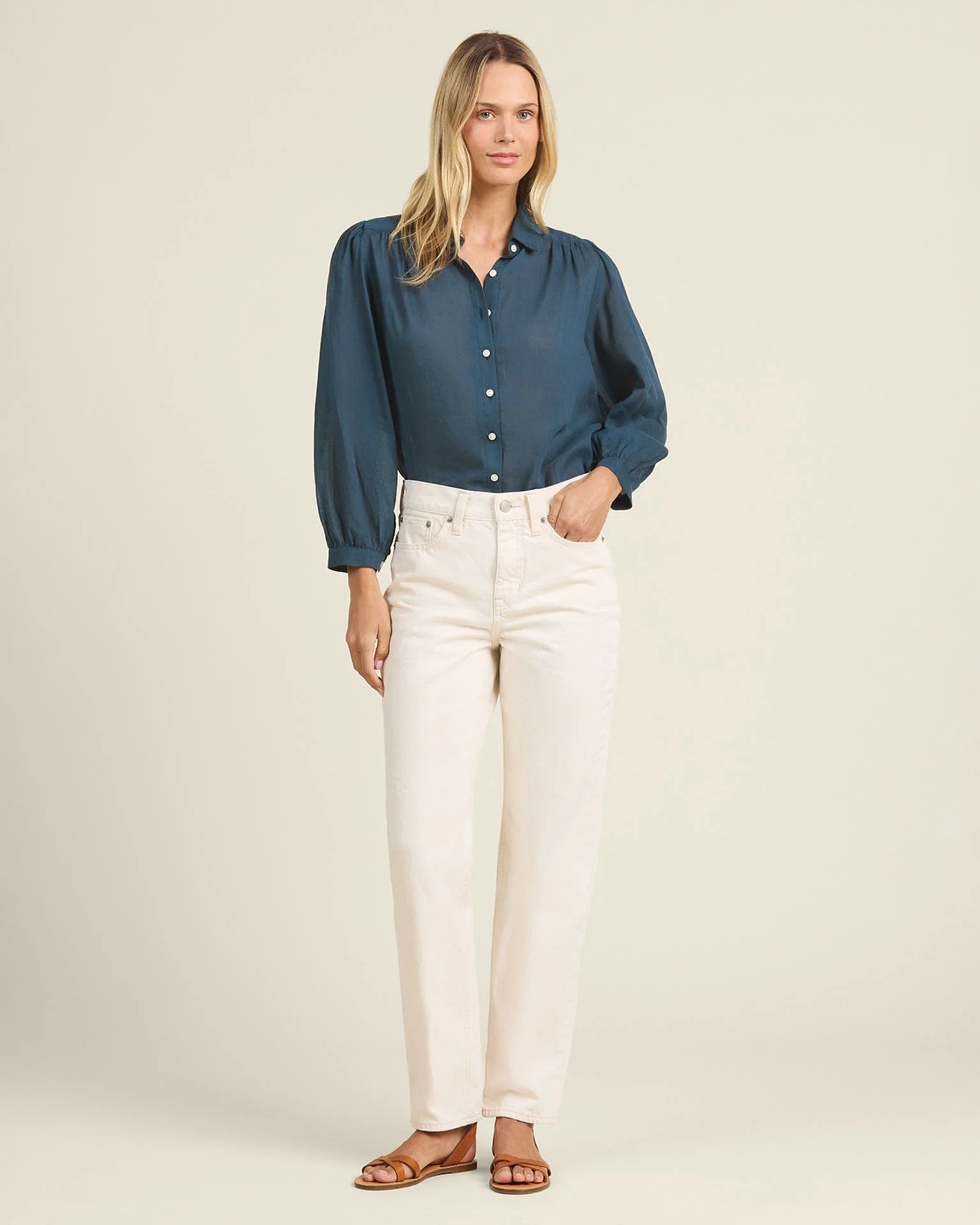 Zola Blouse in Teal Cotton Voile - Image 2