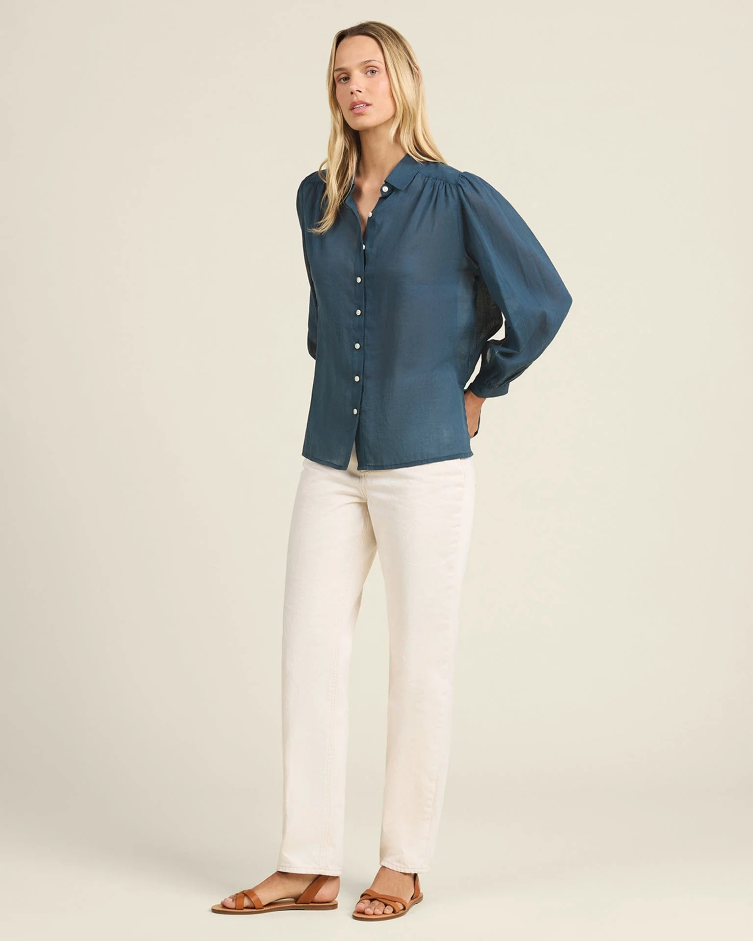 Zola Blouse in Teal Cotton Voile - Image 3